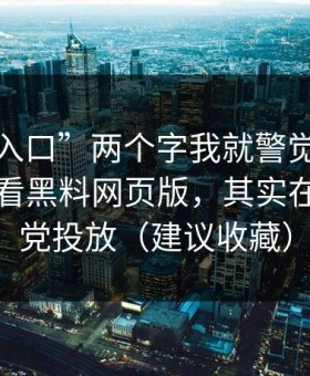 看到“入口”两个字我就警觉了，你以为在看黑料网页版，其实在被标题党投放（建议收藏）