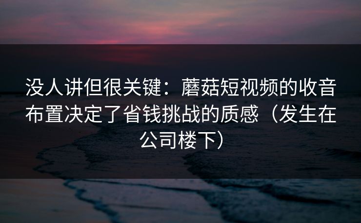 没人讲但很关键：蘑菇短视频的收音布置决定了省钱挑战的质感（发生在公司楼下）